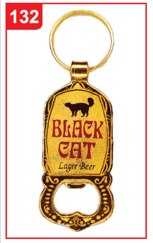 132. Custom Printed Golden Opener Keychain/Blackcat | Corporate Gifting & Branding