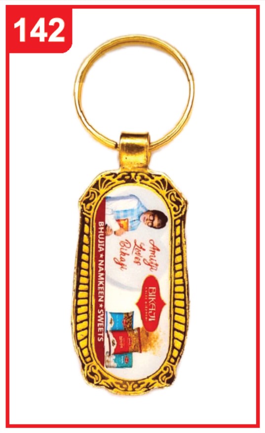142. Custom Printed Golden Digital Keychain/Bikaji | Corporate Gifting & Branding