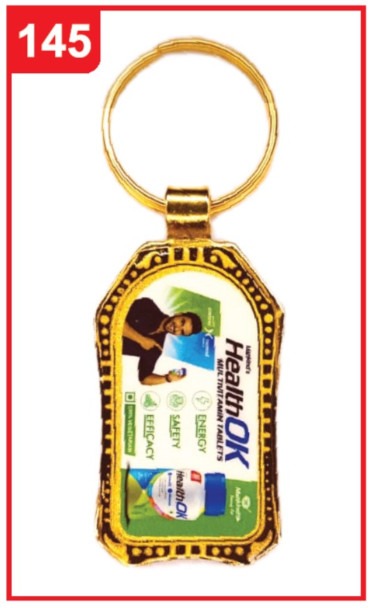 145. Custom Printed Golden Digital Keychain/Healthok | Corporate Gifting & Branding