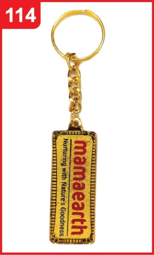 114. Custom Printed Golden Meena Keychain/Mamaearth | Corporate Gifting & Branding