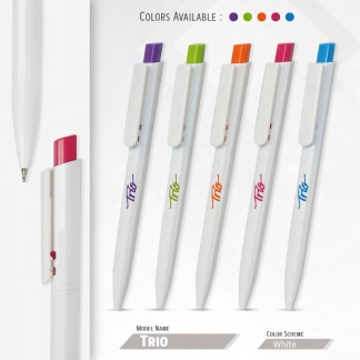099. Plastic Ball Pen Customised Printing /Trio White/Colour | Corporate Gifting & Branding