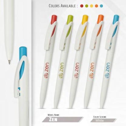 098. Plastic Ball Pen Customised Printing /Zen White | Corporate Gifting & Branding