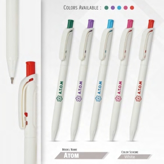 087. Plastic Ball Pen Customised Printing /Atom White | Corporate Gifting & Branding