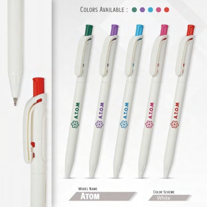 087. Plastic Ball Pen Customised Printing /Atom White | Corporate Gifting & Branding