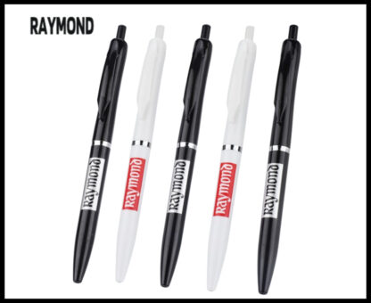 061. Plastic Ball Pen Customised Printing /Raymond Vito Full Bk, Wh | Corporate Gifting & Branding