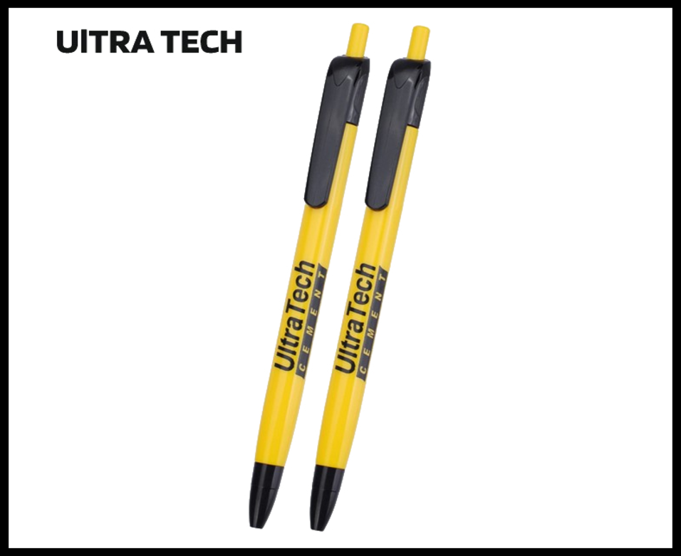 077. Plastic Ball Pen Customised Printing /Ultratech Click Plus Yellow/Bk | Corporate Gifting & Branding