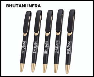 008. Plastic Ball Pen Customised Printing /Bhutani Infra Id-10/Bk/Gold | Corporate Gifting & Branding