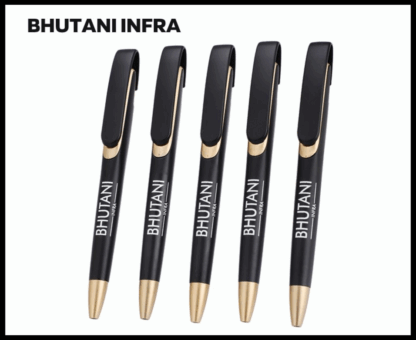 008. Plastic Ball Pen Customised Printing /Bhutani Infra Id-10/Bk/Gold | Corporate Gifting & Branding