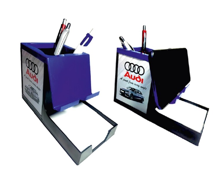 134. Custom Printed Plastic Pen Stand With Pad/Audi | Corporate Gifting And Branding